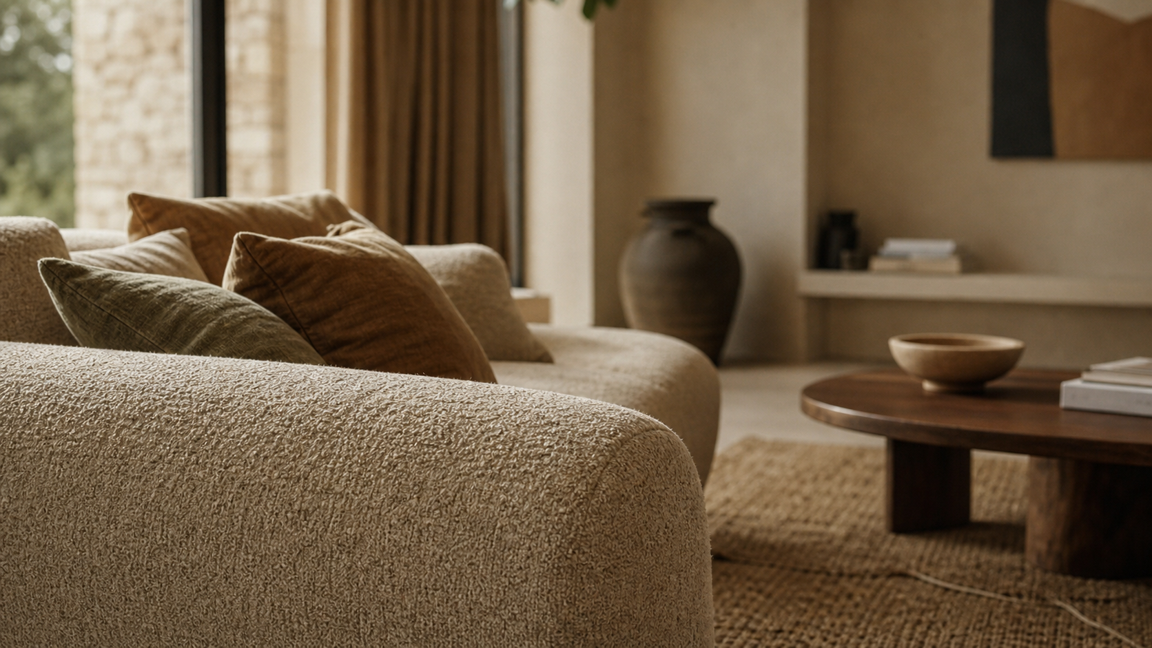 Canapé tendance 2024 en tissu bouclé beige