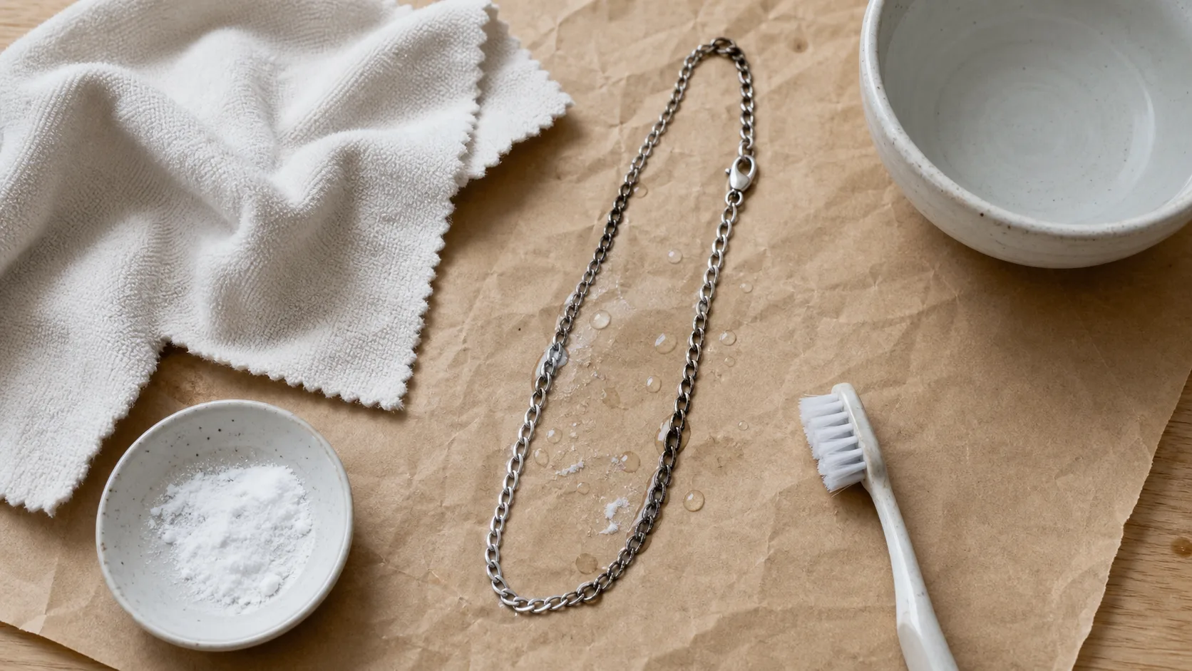 Comment nettoyer bijoux argent : chiffon, bicarbonate et eau pour faire briller l’argent sans l’abîmer