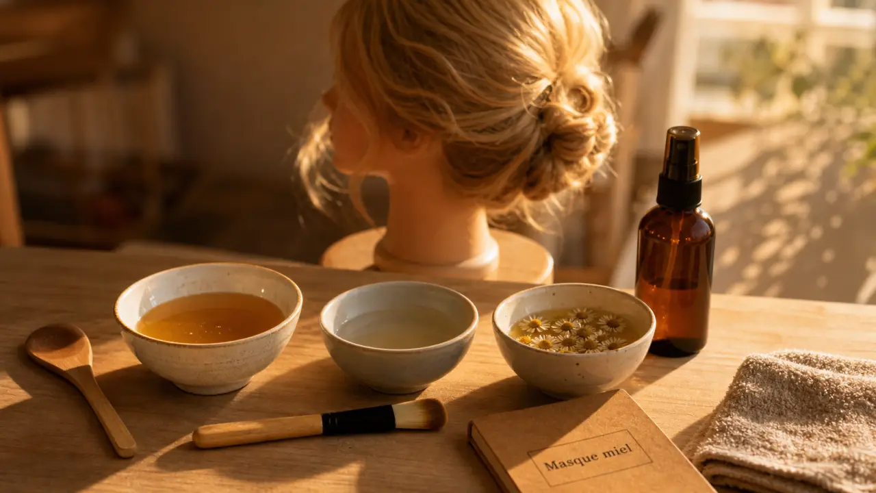 Éclaircir ses cheveux naturellement avec masque miel et camomille pour reflets dorés